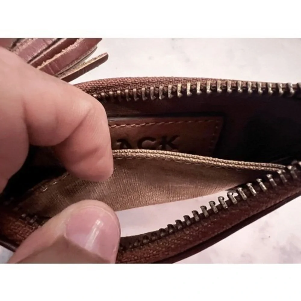 Jack Mason Brown Leather ID Holder Coin Pouch Texas A&M Charm Tassel Zipper